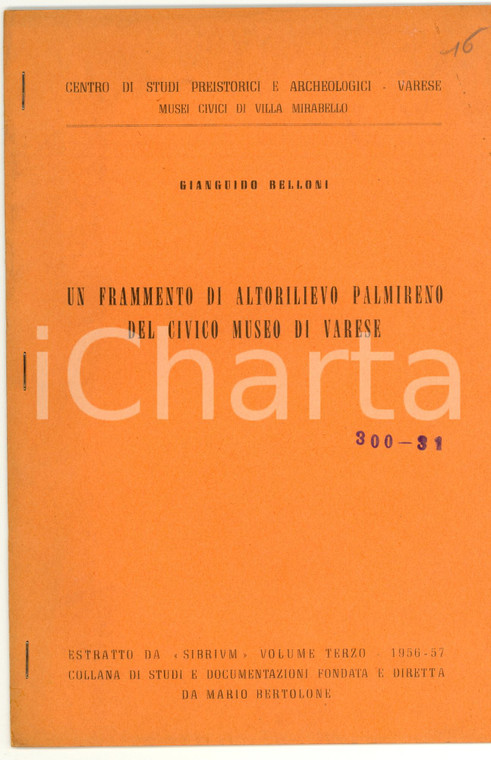 1957 Gianguido BELLONI Altrorilievo del museo di VARESE