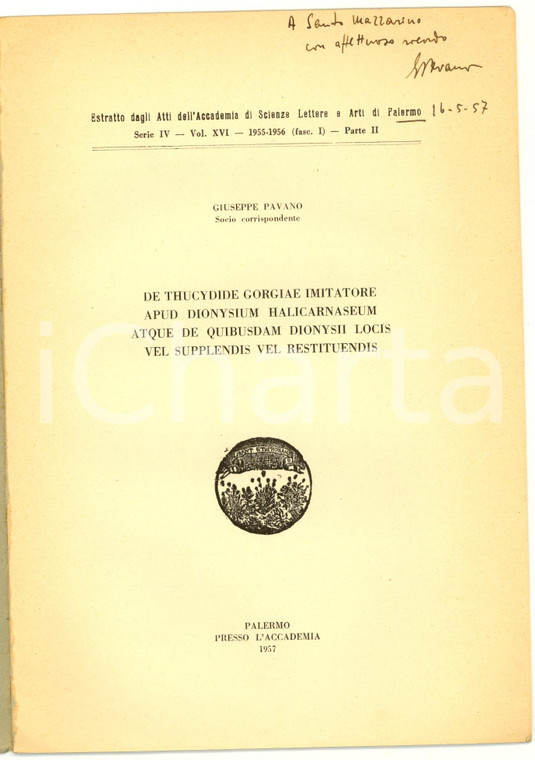 1957 Giovanni PAVANO De Thucydide Gorgiae imitatore