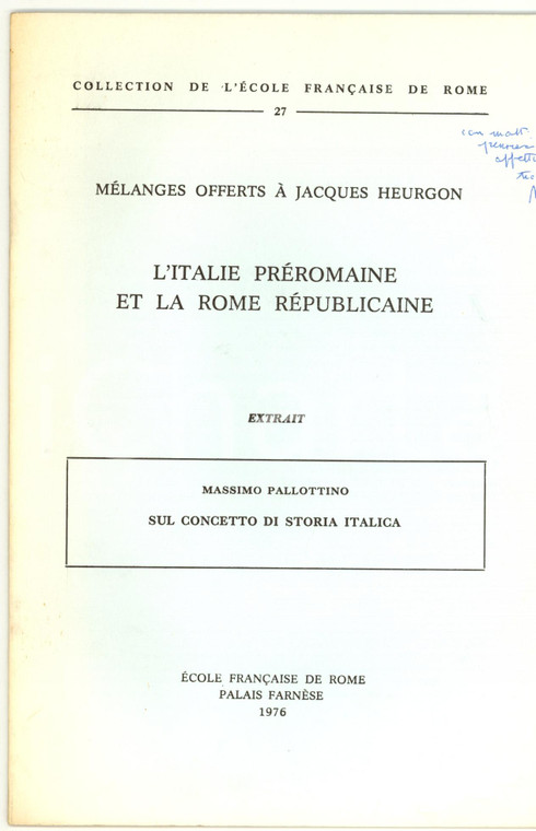 1976 Massimo PALLOTTINO Sul concetto di storia italica