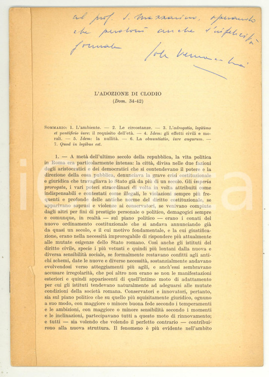 1970 Jole VERNACCHIA L'adozione di CLODIO Autografato