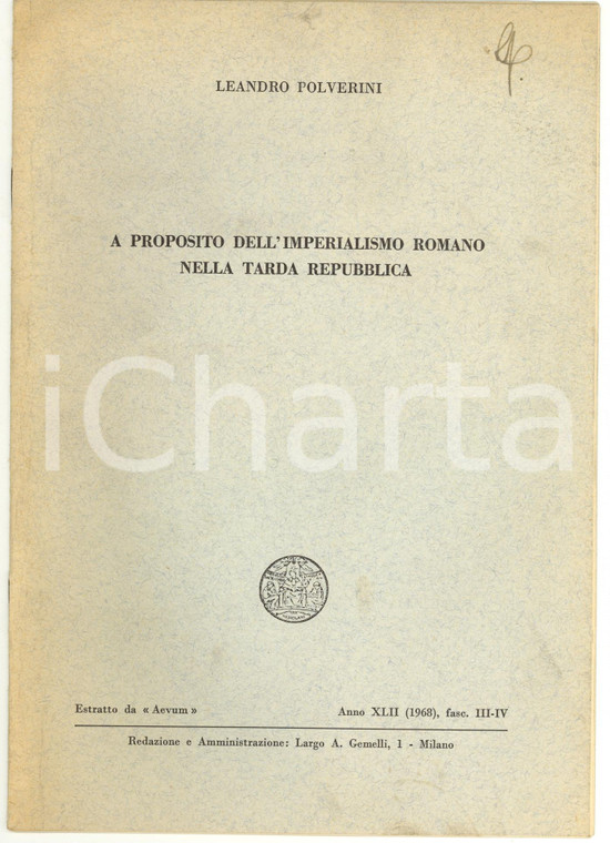 1968 LEANDRO POLVERINI Imperialismo romano repubblica