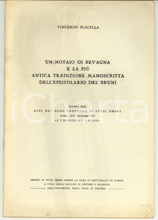 1974 Vincenzo PLACELLA Un notaio di BEVAGNA Libretto