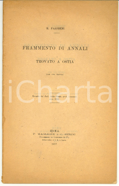 1917 Roberto PARIBENI Frammento Annali trovato a OSTIA