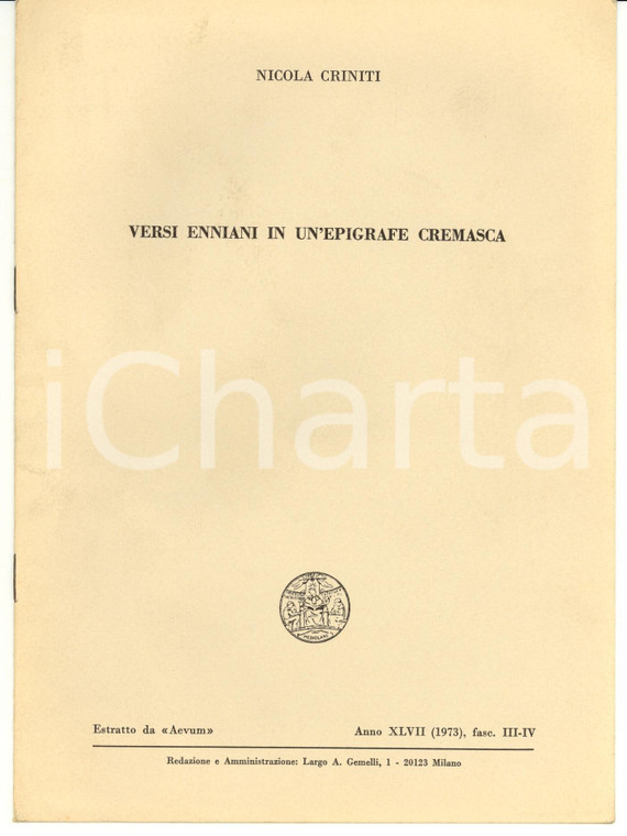 1973 CREMA Nicola CRINITI Versi enniani in un'epigrafe