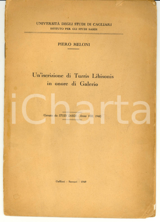 1948 PORTO TORRES (SS) Piero MELONI Iscrizione GALERIO