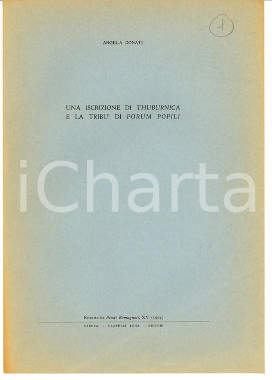1964 Angela DONATI Iscrizione THUBURNICA e FORUM POPILI