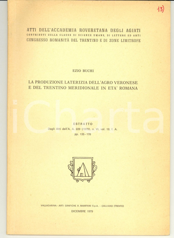 1979 VERONA Ezio BUCHI Produzione laterizia età romana