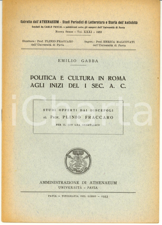 1953 Emilio GABBA Politica e cultura in Roma del I sec.