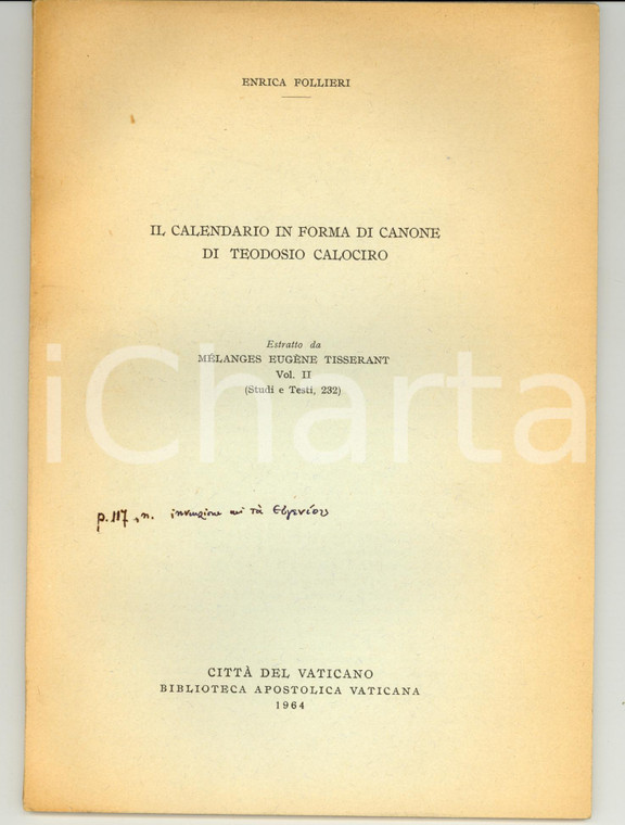 1964 Enrica FOLLIERI Calendario di Teodosio CALOCIRO