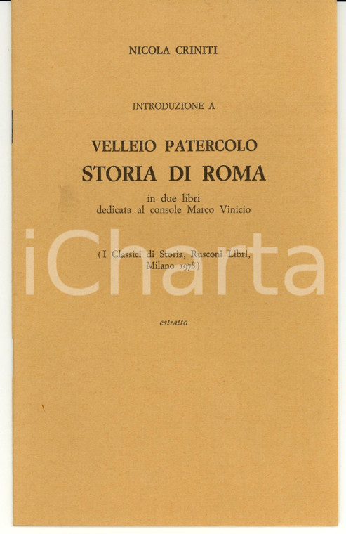 1978 Nicola CRINITI Introduzione a VELLEIO PATERCOLO
