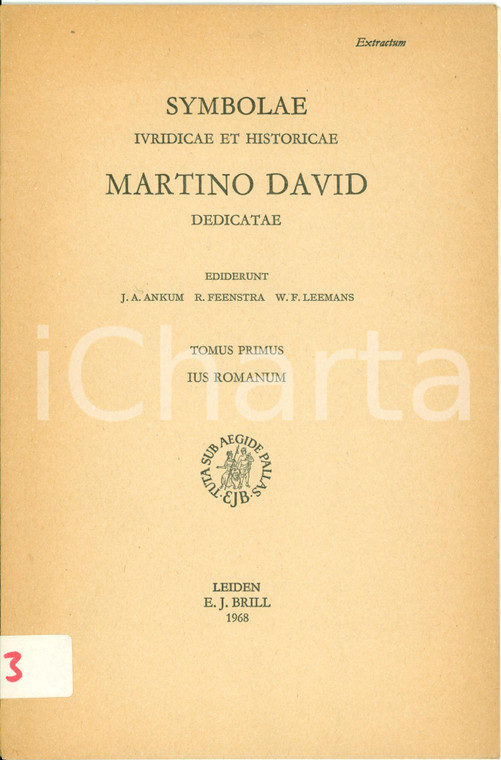 1968 Edoardo VOLTERRA L'ouvrage de PAPIRIUS JUSTUS Constitutionum *Opuscolo