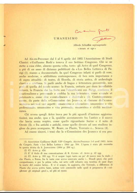 1965 Enzo V. MARMORALE Umanesimo *Opuscolo AUTOGRAFO