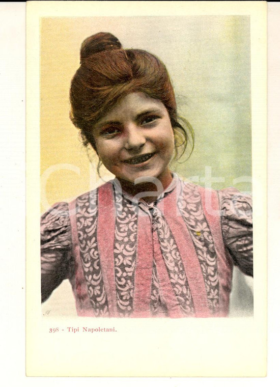 1900 ca NAPOLI COSTUMI Bambina con la camicetta rosa *Cartolina postale FP NV