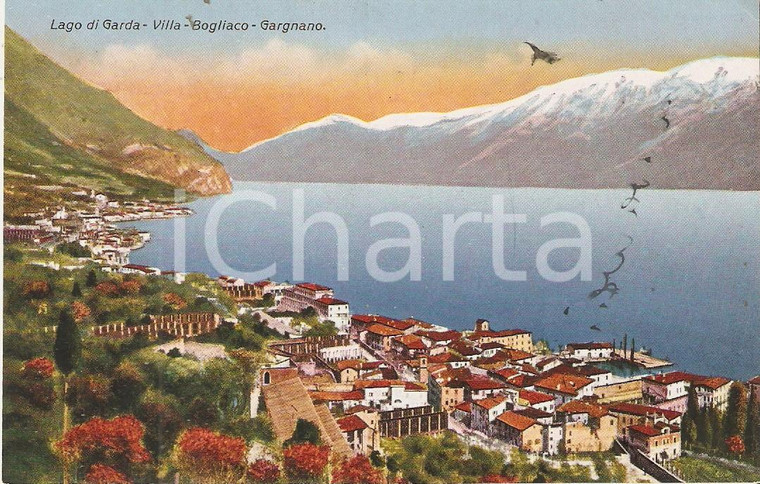 1924 LAGO DI GARDA Panorama con BOGLIACO Villa GARGNANO *Cartolina FP VG