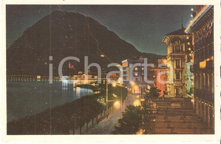 1950 ca LUGANO (SVIZZERA) Panorama notturno Monte SAN SALVATORE *Cartolina FP NV