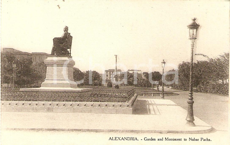 1920 ca ALESSANDRIA D'EGITTO Giardini e monumento a NUBAR PACHA *Cartolina FP NV