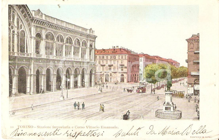 1904 TORINO Stazione ferroviaria e Corso Vittorio Emanuele *Cartolina FP VG
