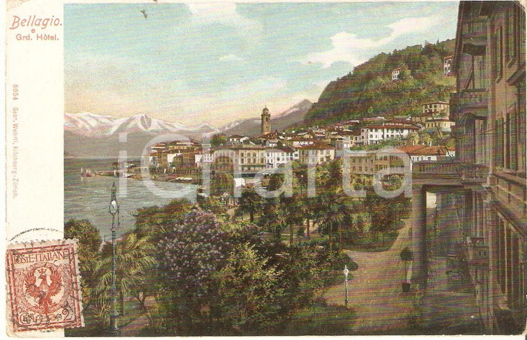 1905 ca BELLAGIO Panorama con il GRAND HOTEL *Cartolina FP VG
