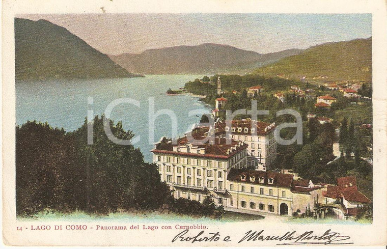 1900 ca LAGO DI COMO Panorama con CERNOBBIO *Cartolina FP VG