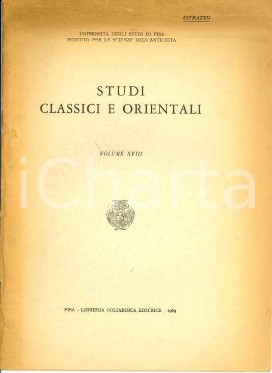 1969 PISA Mario MANFREDINI Cicerone ed Erodoto in Studi Classici ed Orientali