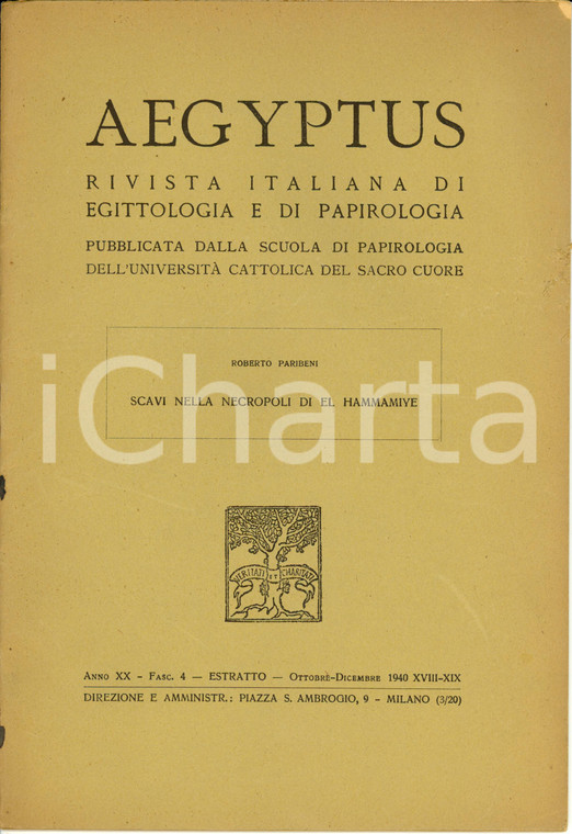 1940 Roberto PARIBENI Scavi necropoli di EL HAMMAMIYE con TAVOLE *Pubblicazione