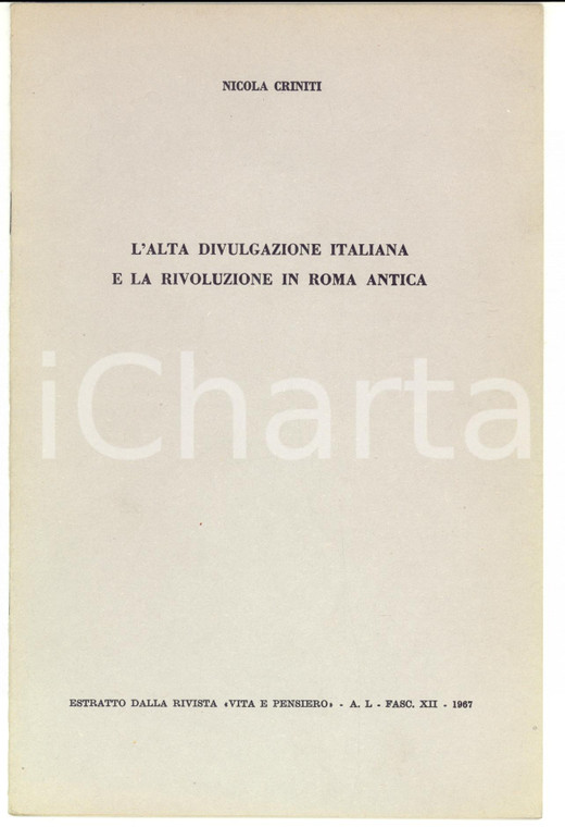 1967 Nicola CRINITI L'alta divulgazione italiana e la rivoluzione in Roma