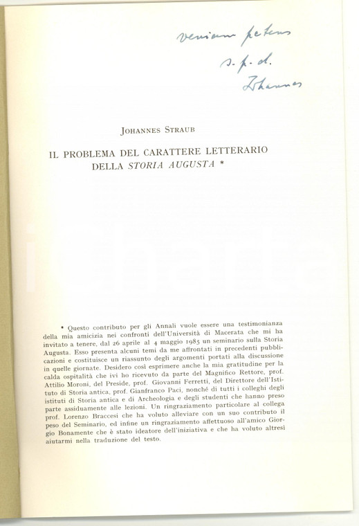 1984 Johannes STRAUB Il problema della STORIA AUGUSTA