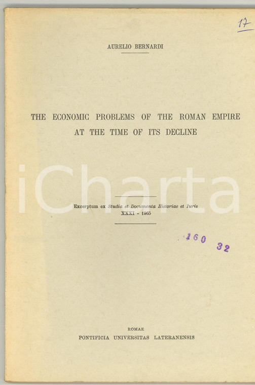 1965 Aurelio BERNARDI Economic problems of Roman Empire