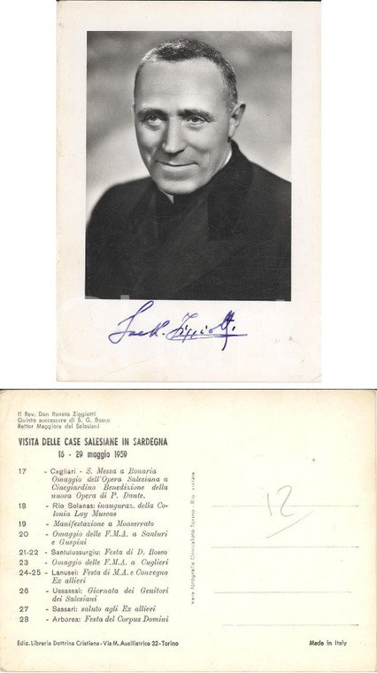1959 Don Renato ZIGGIOTTI Salesiano Cartolina AUTOGRAFA