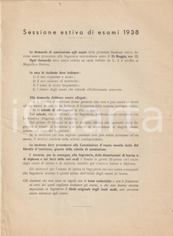 1938 Regia Università di PADOVA Esami sessione estiva