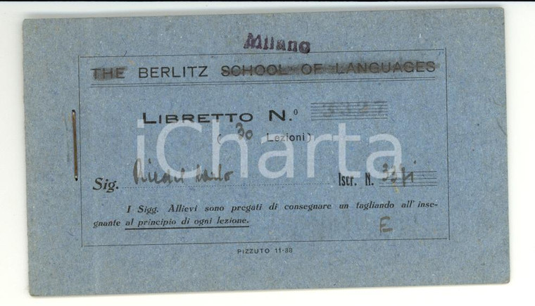 1942 MILANO Buoni lezioni BERLITZ SCHOOL of Languages