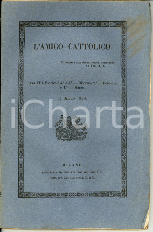 1848 L'AMICO CATTOLICO Contro i collegi laici in IRLANDA *Rivista n°4-5