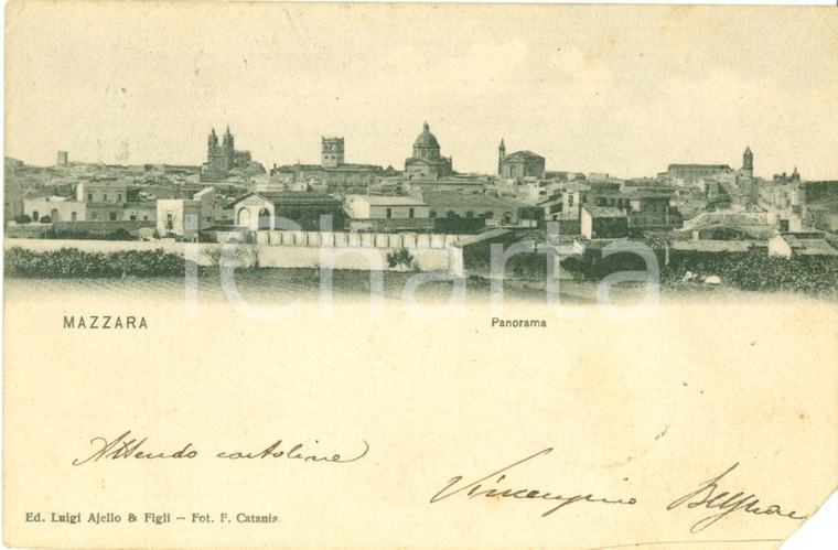 1907 MAZARA DEL VALLO (TP) Panorama della città *Cartolina FP VG ritagliata