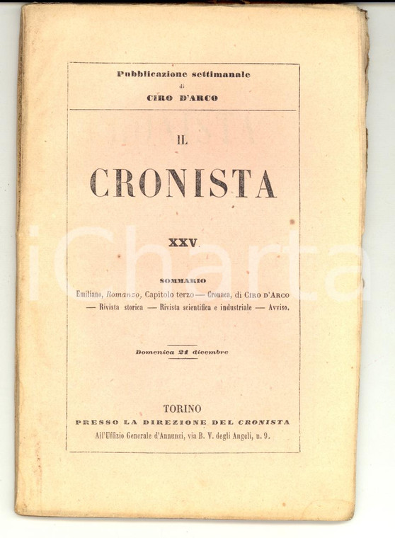 1856 TORINO IL CRONISTA Pubblicazione settimanale di Ciro D'ARCO - n° 25