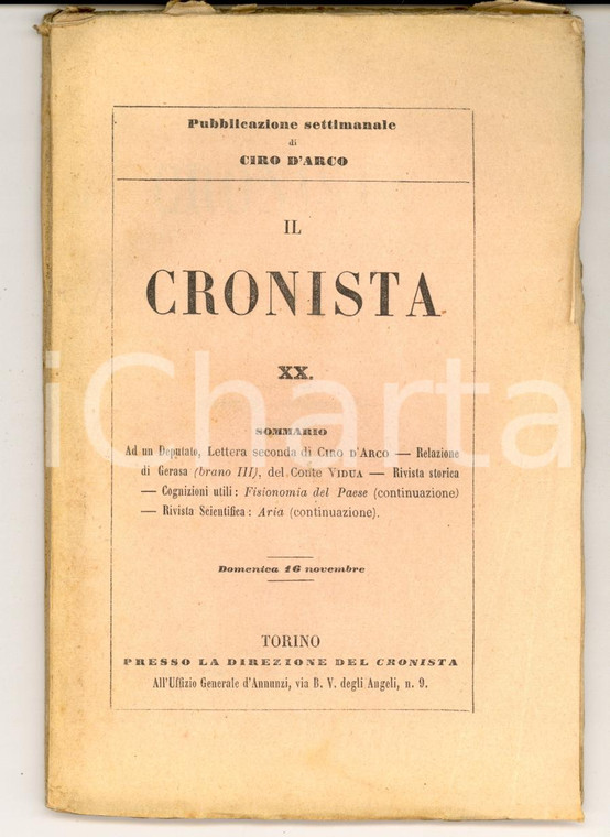 1856 TORINO IL CRONISTA Pubblicazione settimanale di Ciro D'ARCO - n° 20