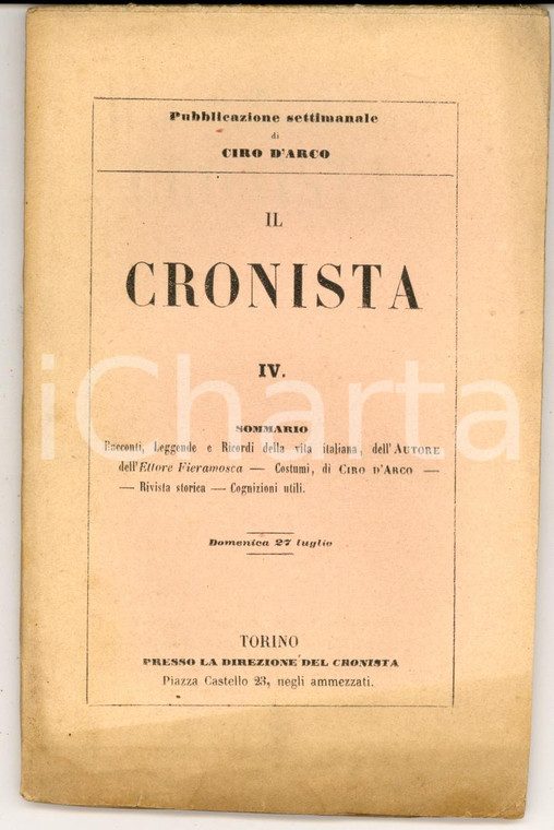 1856 TORINO IL CRONISTA Pubblicazione settimanale di Ciro D'ARCO - n° 4