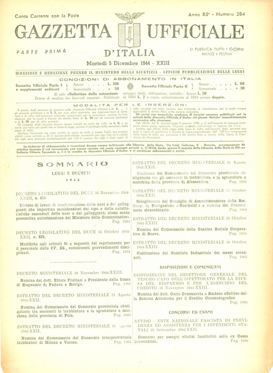 1944 GAZZETTA UFFICIALE RSI Divieto di trasformare navi in tempo di guerra