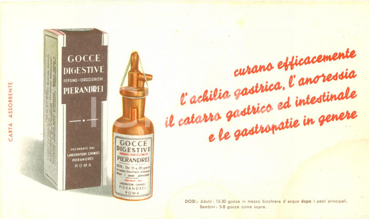 1950 ROMA Gocce digestive Laboratori PIERANDREI Carta assorbente *Farmaceutica