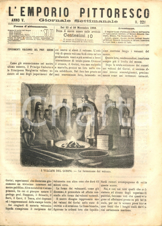 1868 L'EMPORIO PITTORESCO Principe UMBERTO assiste a esperimento GORINI *Rivista