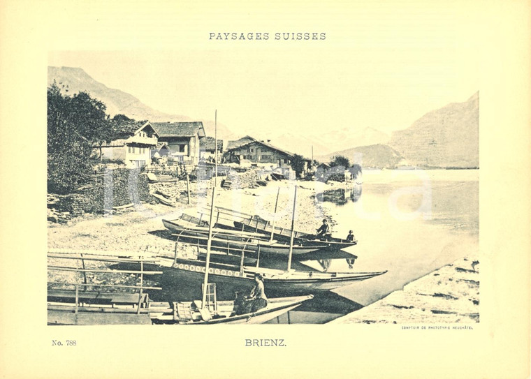 1940 ca BRIENZ (CH) Paysages suisses - Veduta LAGO con barche Cartoncino ANIMATO