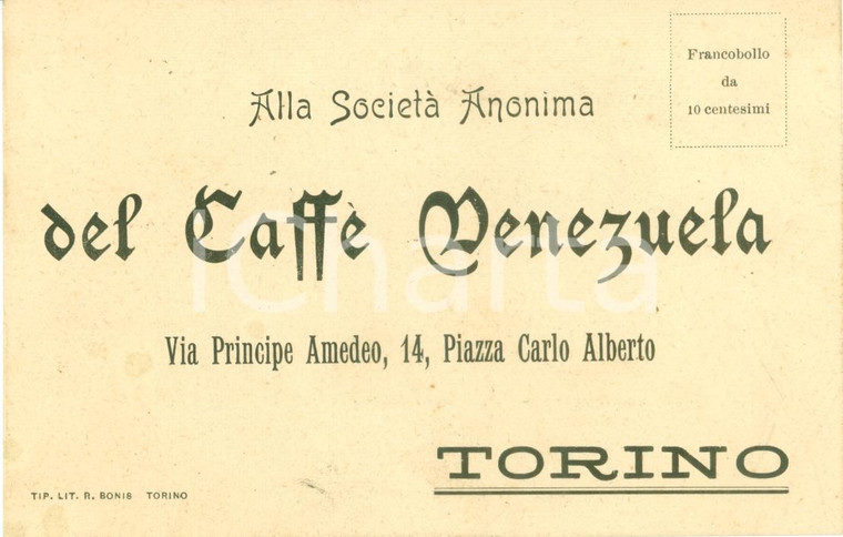 1900 ca TORINO Società Anonima CAFFE' VENEZUELA Cedola ordinazione