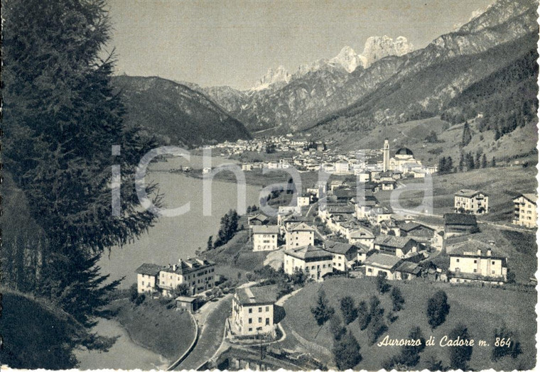 1957 AURONZO DI CADORE (BL) Veduta panoramica - LAGO SANTA CATERINA Cartolina FG