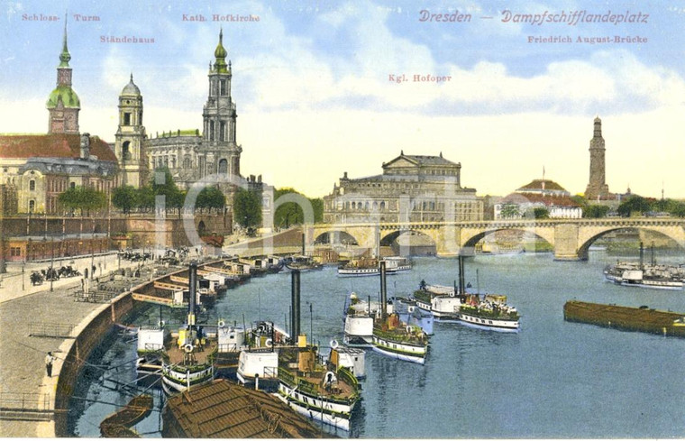 1912 ca DRESDA (D) Veduta - fiume ELBA - PIROSCAFI *Cartolina animata FP NV