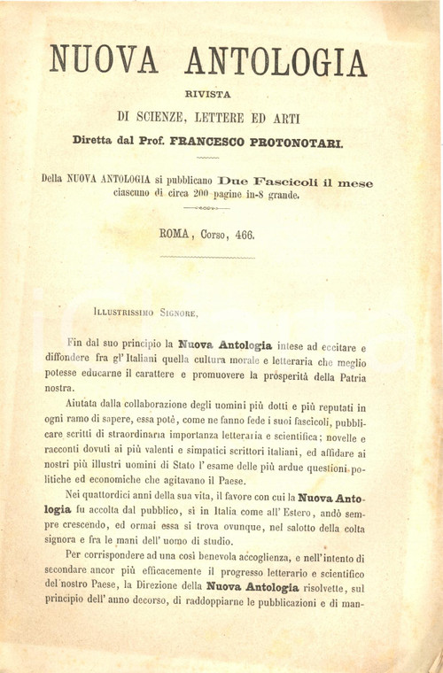 1879 ROMA Nuova Associazione per la NUOVA ANTOLOGIA - Indice Scrittori e materie