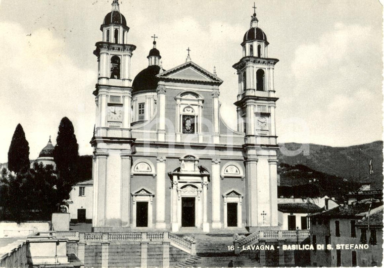 1957 LAVAGNA (GE) Facciata BASILICA DI SANTO STEFANO *Cartolina postale FG VG