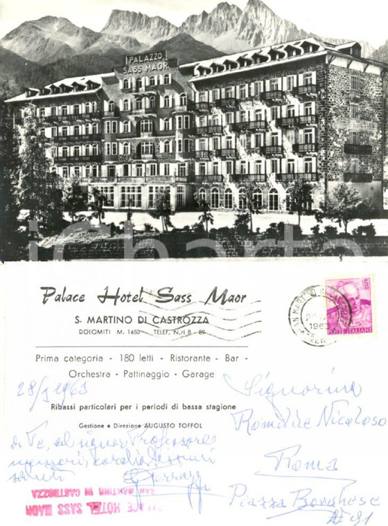 1963 SAN MARTINO DI CASTROZZA (TN) Veduta del Palazzo SASS MAOR *Cartolina FG VG