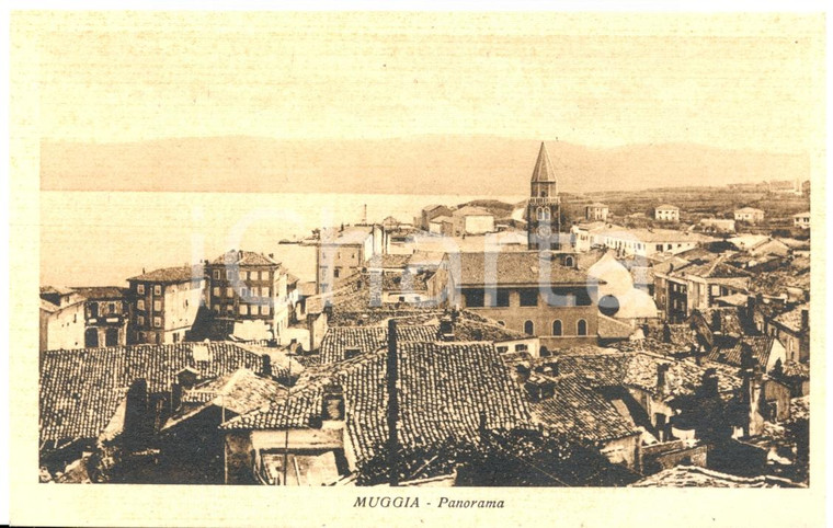 1935 MUGGIA (TS) Panorama con chiesa SANTI GIOVANNI e PAOLO *Cartolina FP NV