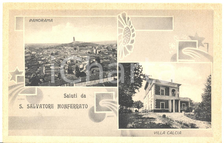 1930 ca SAN SALVATORE MONFERRATO (AL) Vedutine con Villa CALCIA *Cartolina FP NV