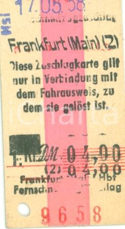 1958 FRANKFURT AM MAIN (DE) Biglietto tram con vidimazione