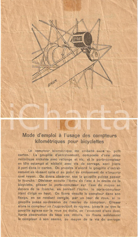 1940 ca CICLISMO Istruzioni per contachilometro bicicletta ILLUSTRATO